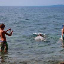 Jay, Liuva and Rebecca in the Adriatic Sea close to the border Italy / Slovenia